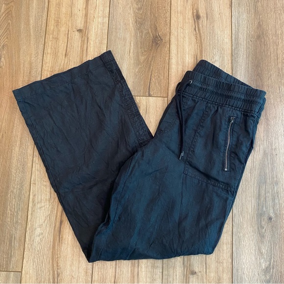 Athleta Cabo Linen Wide Leg Pant - Black - 12 Tall - Picture 1 of 5